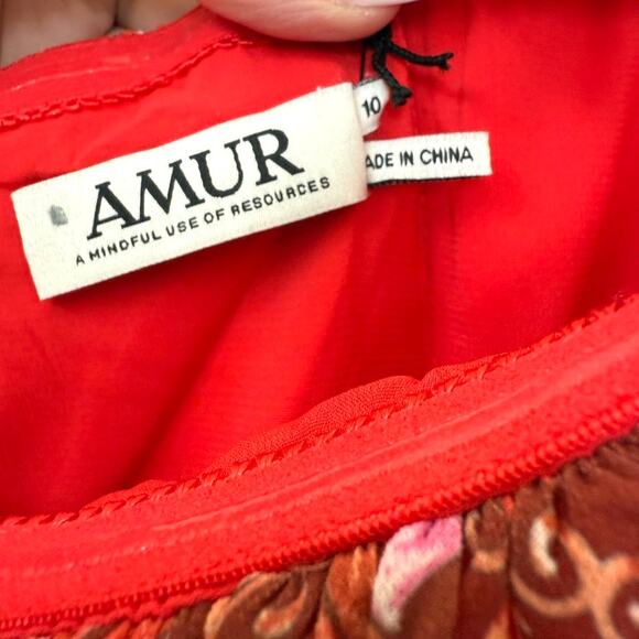 AMUR Strapless Maxi Dress Red Kaleidoscope Paisley NWT Sustainable Size 10 - Picture 2 of 10